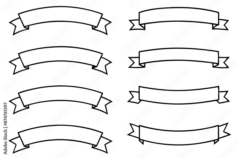 set of different blank ribbon line art vector illustration. set of different blank ribbon line art vector illustration.