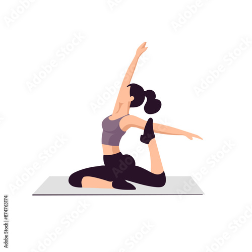 flat woman yoga class at home vector IIlustrations 
