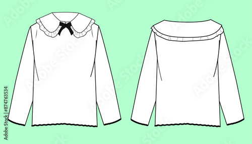 women peter pan collar tee flat sketch vector.