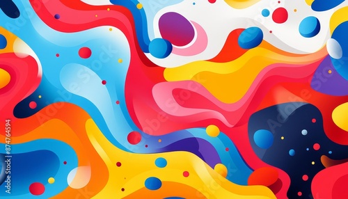 A playful abstract background illustration with cartoonish blobs and splashes of primary colors, celebrating spontaneity and fun