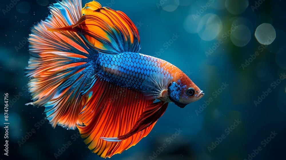 Vibrant Betta Fish Flaring Its Fins in Dynamic Underwater Scene Vibrant Betta Fish Flaring Its Fins in Dynamic Underwater Scene