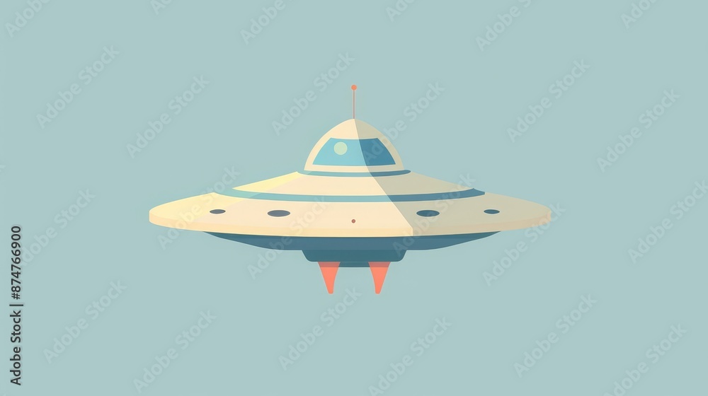 Classic UFO flying saucer icon. Concept of space travel, extraterrestrial life, aliens, sci-fi, and the unknown.