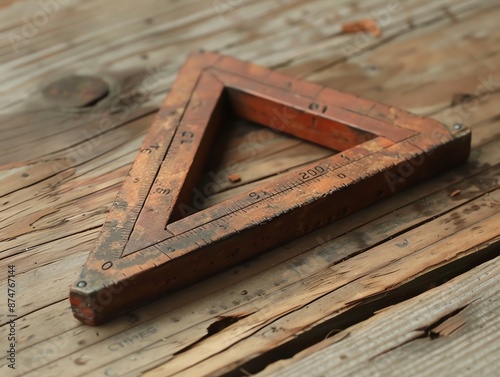 A try square lying on a wooden plank photo