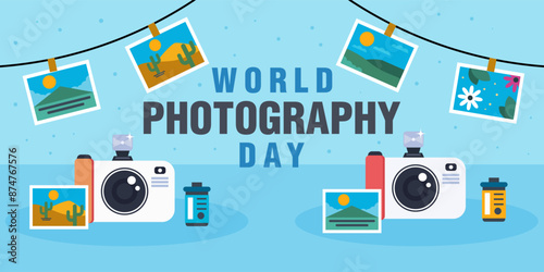 world photography day horizontal banner illustration