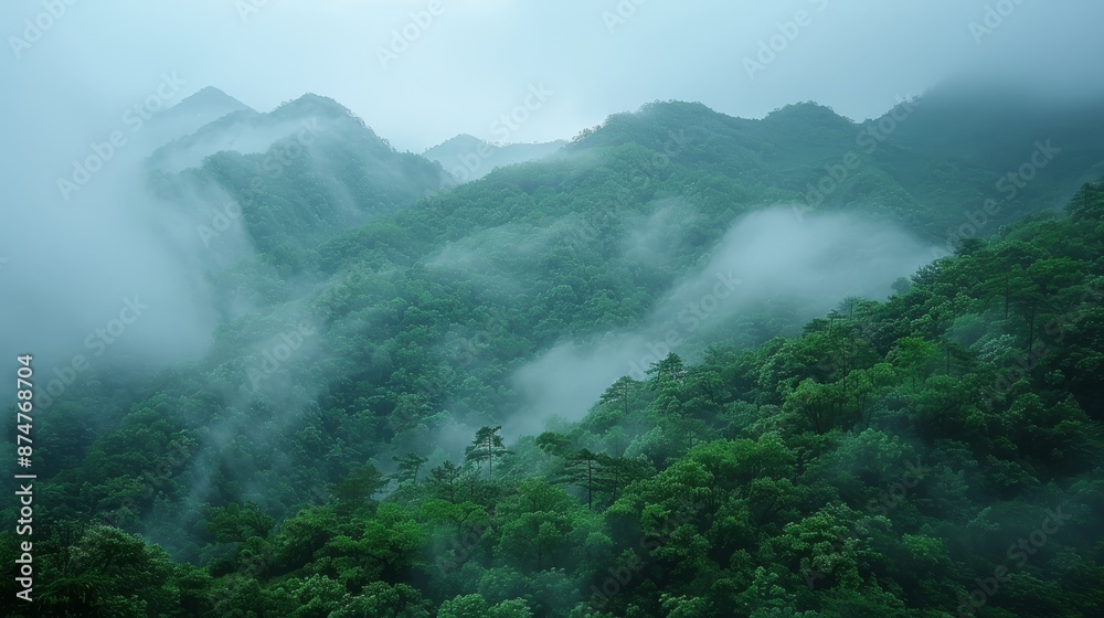 Misty mountains in the rainy season, with dense fog obscuring the peaks and creating a mysterious ambiance Generative AI Misty mountains in the rainy season, with dense fog obscuring the peaks and creating a mysterious ambiance Generative AI