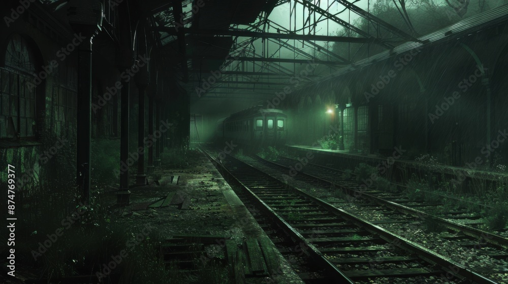 Fototapeta premium Ghostly Ambiance at the Decayed Train Depot