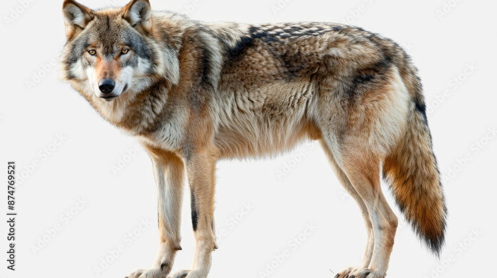Obraz premium A large wolf standing on a white background