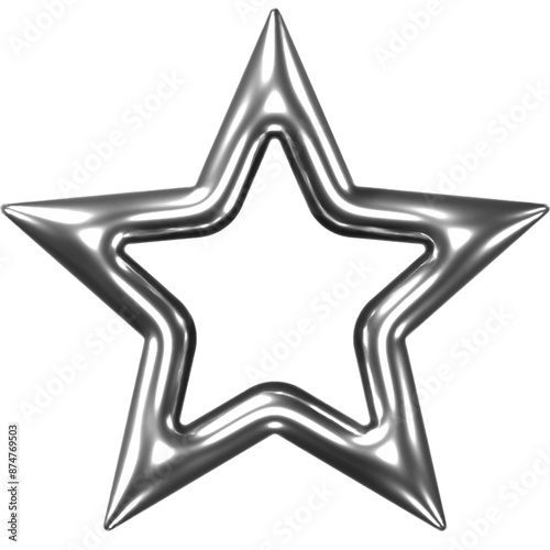 A 3D rendering of a chrome star outline, reminiscent of retro design elements.