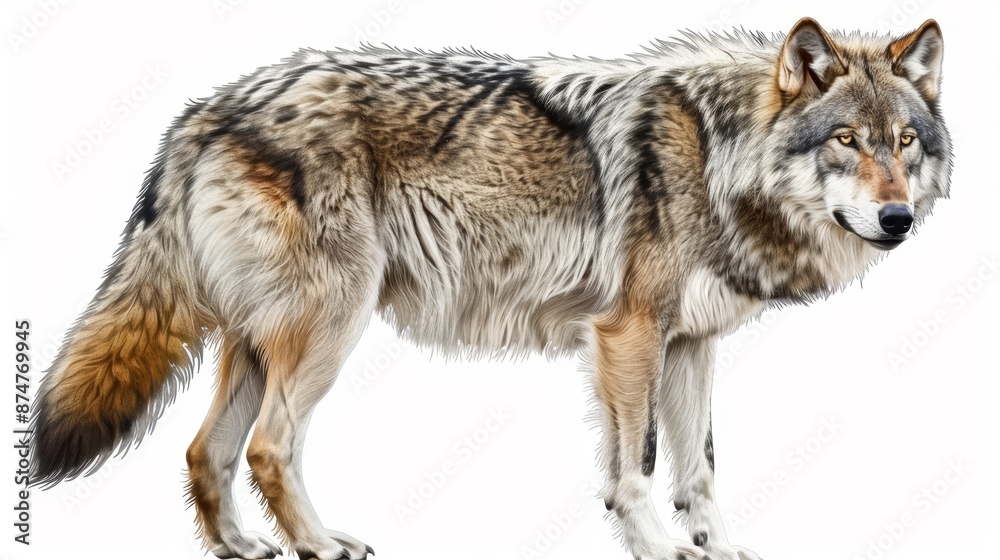 Fototapeta premium A wolf is standing on a white background