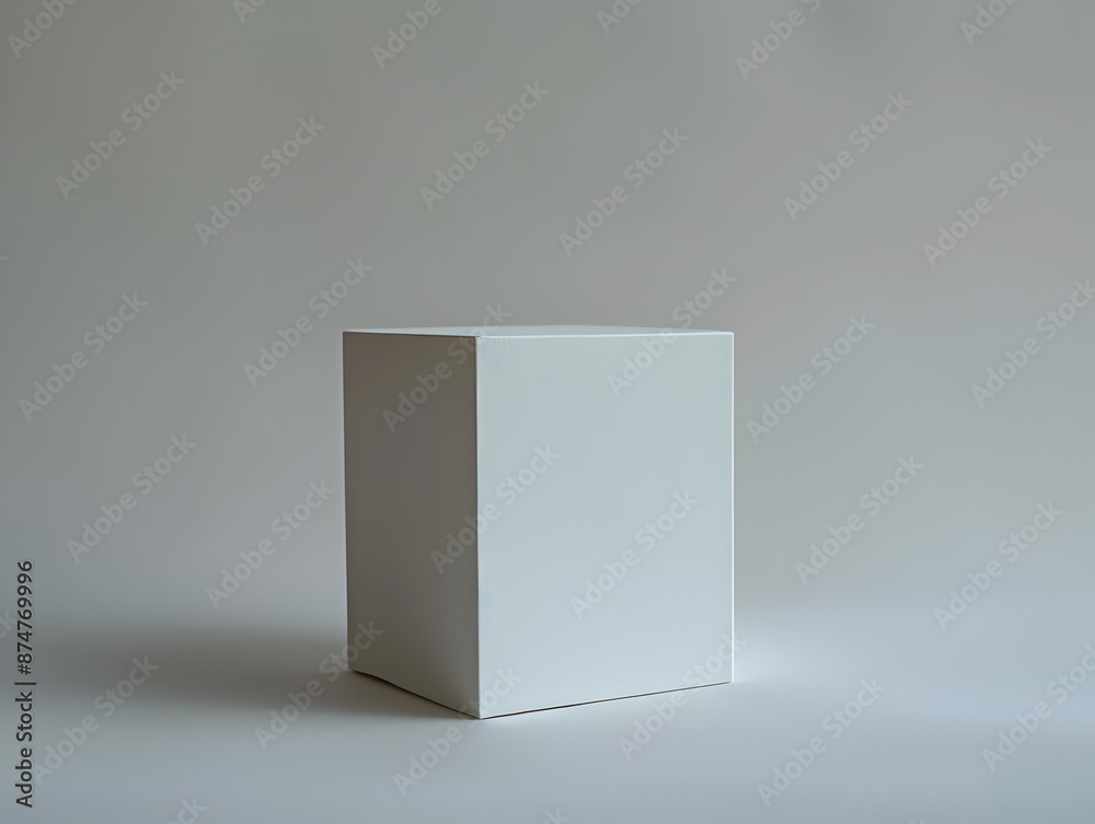 Simple White Cube on Plain Background for Product Presentation and Branding Concepts