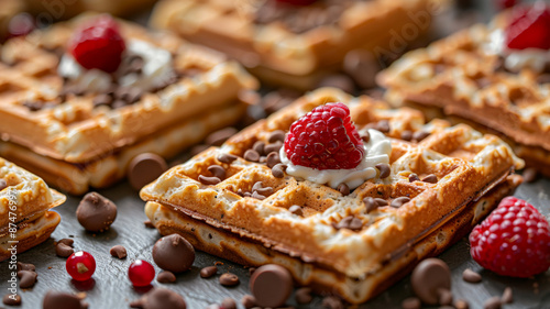 Waffle with a Fresh Raspberry on Top