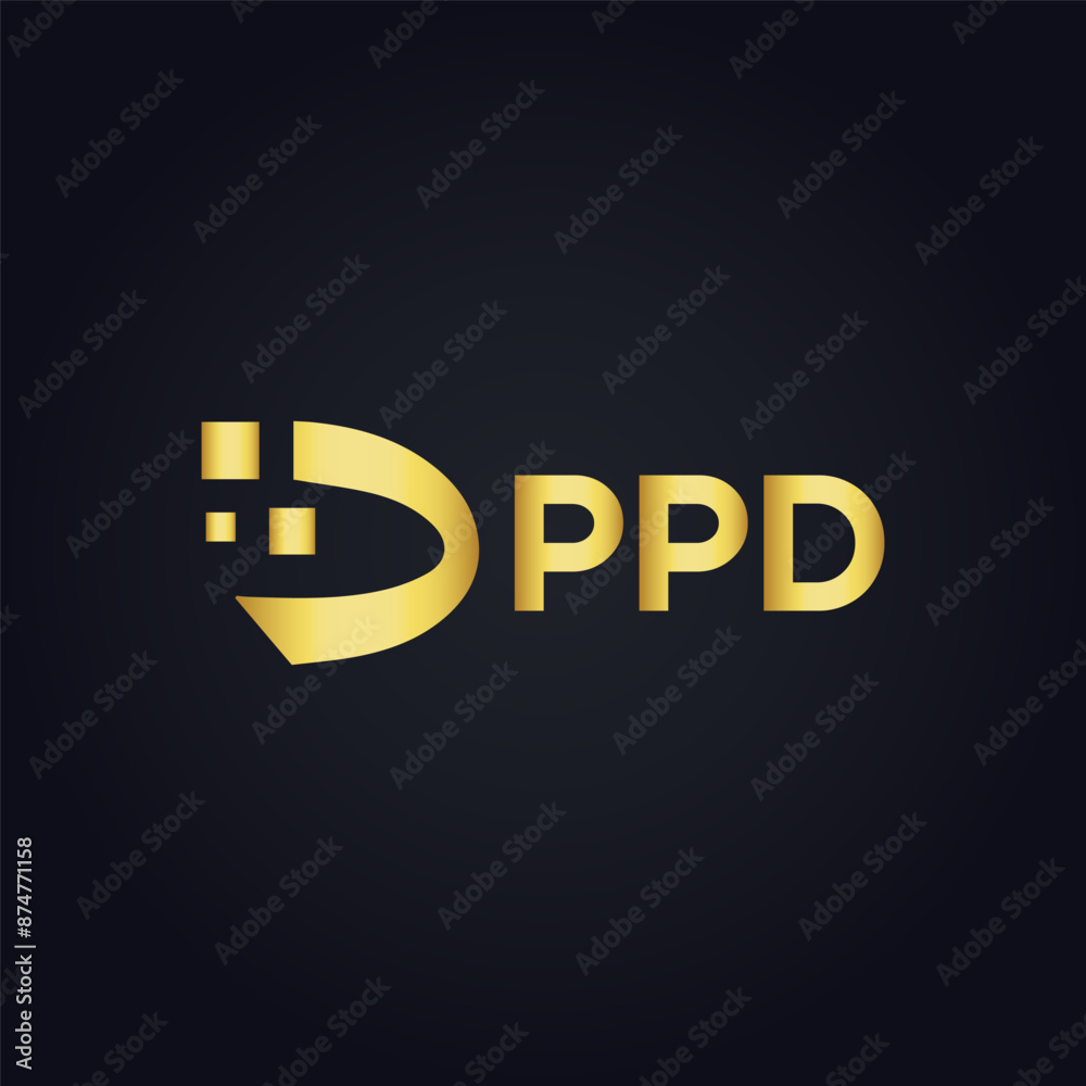 Fototapeta premium PPD logo. P P D design. White PPD letter. PPD, P P D letter logo design. P P D letter logo design in GOLD, GOLDEN LOGO, THREE, style. letter logo set in one artboard. P P D letter logo vector design.