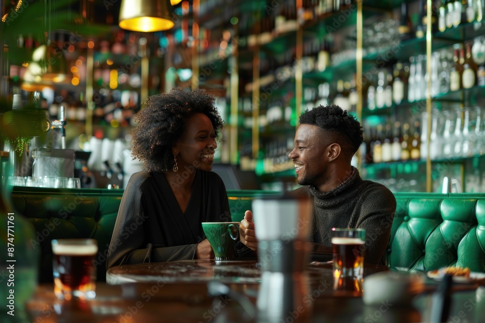 A happy woman having coffee with man at the table. A happy woman having coffee with man at the table.