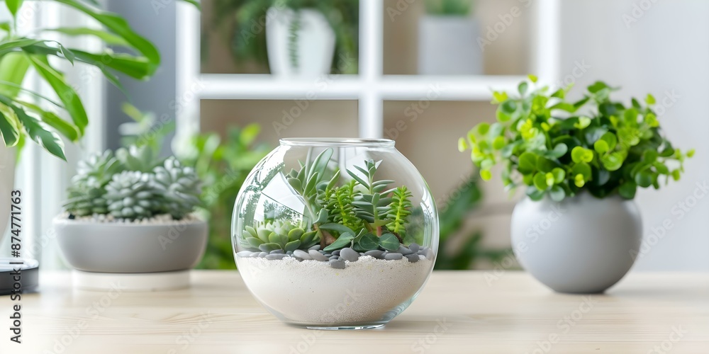 Home office with playful botanical theme including desk terrarium and hanging plants. Concept Botanical Home Office, Desk Terrarium, Hanging Plants, Playful Decor, Work Space Botanical Theme Home office with playful botanical theme including desk terrarium and hanging plants. Concept Botanical Home Office, Desk Terrarium, Hanging Plants, Playful Decor, Work Space Botanical Theme