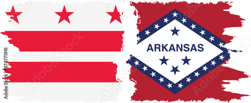 Arkansas and District of Columbia USA - Washington, D.C. grunge brush flags connection, vector