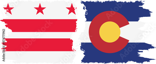Colorado and District of Columbia USA - Washington, D.C. grunge brush flags connection, vector