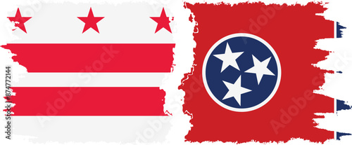 Tennessee and District of Columbia USA - Washington, D.C. grunge brush flags connection vector