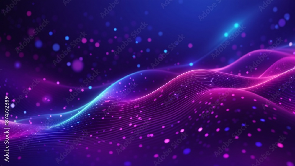 Neon pink and blue digital waves shimmer against a black background. Glowing particle streams form dynamic abstract patterns, creating an illusion of motion and depth in dark space Neon pink and blue digital waves shimmer against a black background. Glowing particle streams form dynamic abstract patterns, creating an illusion of motion and depth in dark space