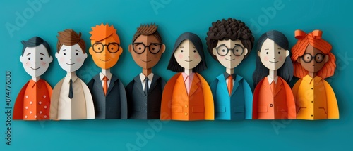 Employee diversity in the workplace, paper cut style.