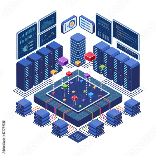 Isometric Data Center Network with Analytics Displays