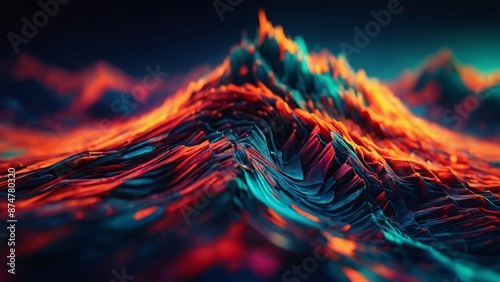 Abstract digital landscape with captivating crystal textures. Warm and cool colors blend to create a dramatic contrast. Perfect for futuristic, technology, or universe designs.