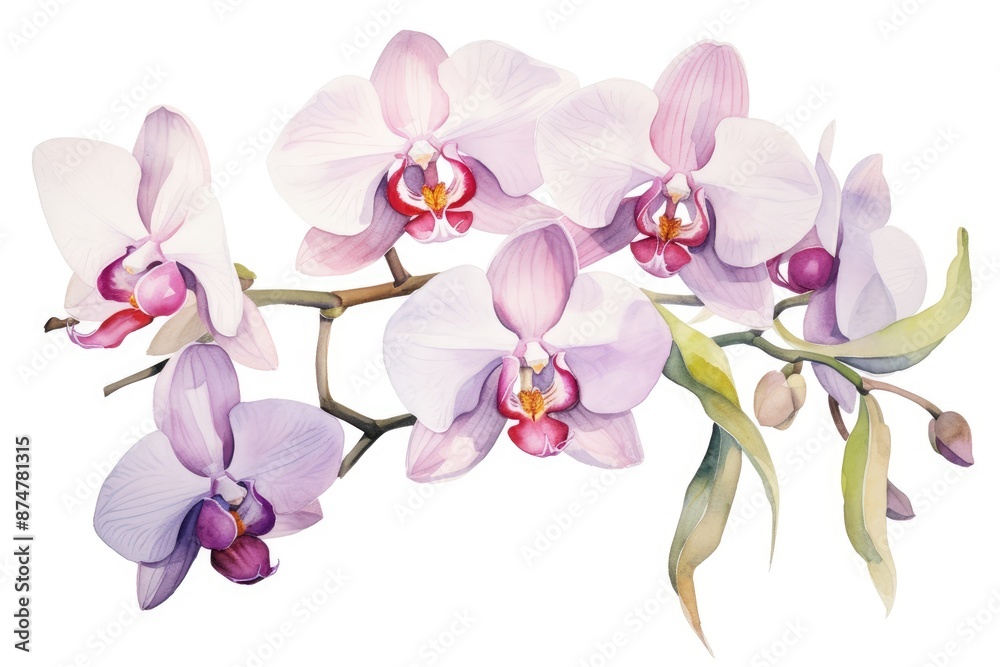 a painting of purple orchids on a white background, orchid's intricate beauty comes alive through the gentle touch of watercolor a painting of purple orchids on a white background, orchid's intricate beauty comes alive through the gentle touch of watercolor