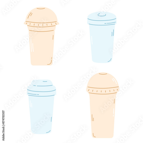 Empty disposable plastic cups with cover