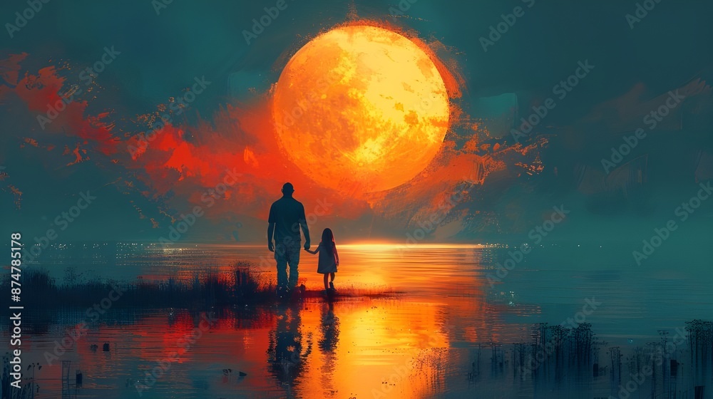 A father and a little girl walking together the view, A dad and his son engaged in a heartfelt conversation at a scenic overlook, their silhouettes outlined against the colorful sunset sky
A father and a little girl walking together the view, A dad and his son engaged in a heartfelt conversation at a scenic overlook, their silhouettes outlined against the colorful sunset sky