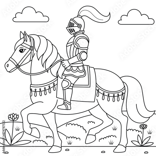 Knight Riding Horse outline coloring page