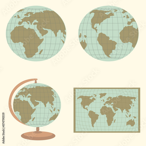 world map and globes