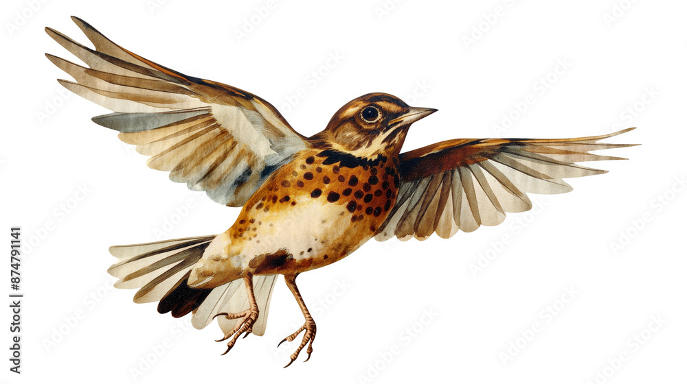 Obraz premium A bird is flying in the air with its wings spread wide isolated on a white background