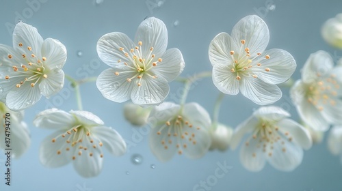  A white flower float on water with drops