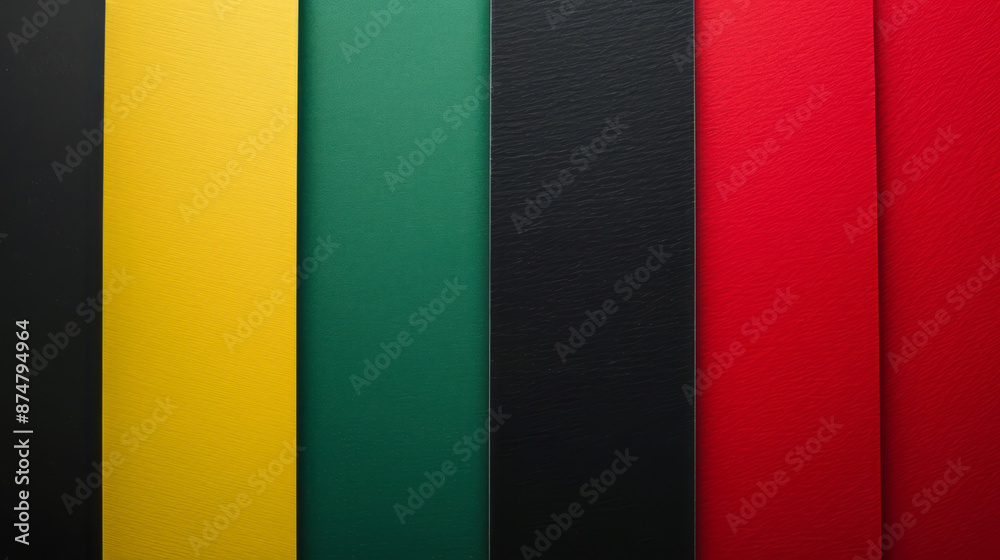 A black, red, green, and yellow background features color blocks. A black, red, green, and yellow background features color blocks.
