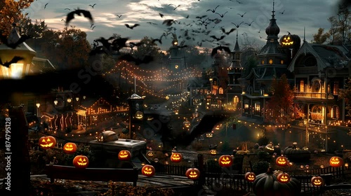 The annual Halloween festival in the small town of Ravenwood is known for its spine-chilling attractions. seamless looping time-lapse virtual 4k video animation background