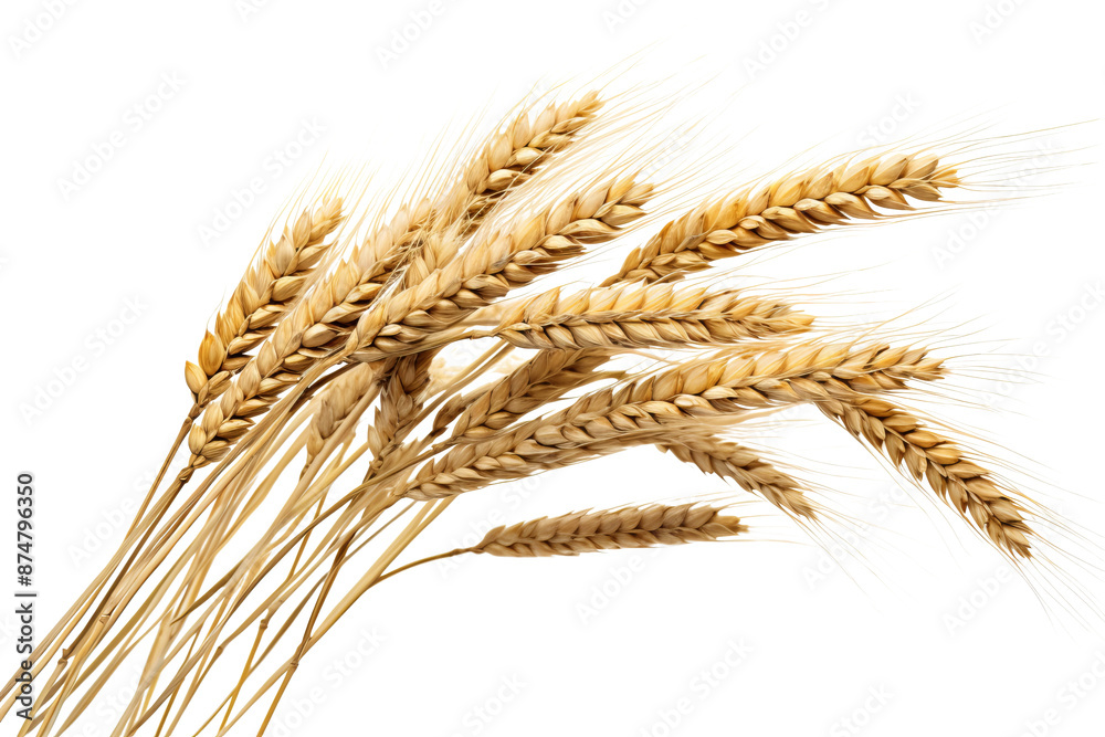 Wheat ears isolated on white background in PNG format with transparent background for agricultural and food design projects