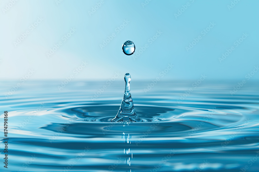 A falling droplet of water on water surface with circular waves A falling droplet of water on water surface with circular waves