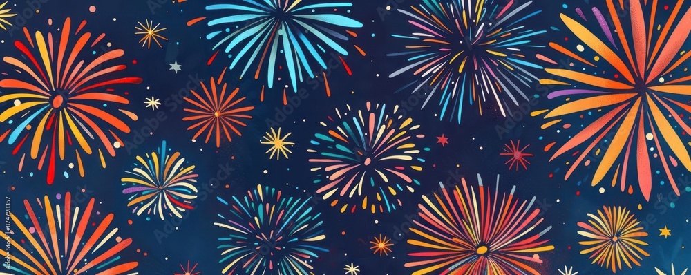 Festive fireworks, blessing the new year, flat design illustration Festive fireworks, blessing the new year, flat design illustration