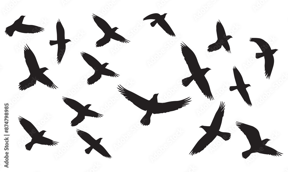 Flying birds silhouettes on white background. Vector illustration. isolated bird flying. tattoo design Flying birds silhouettes on white background. Vector illustration. isolated bird flying. tattoo design