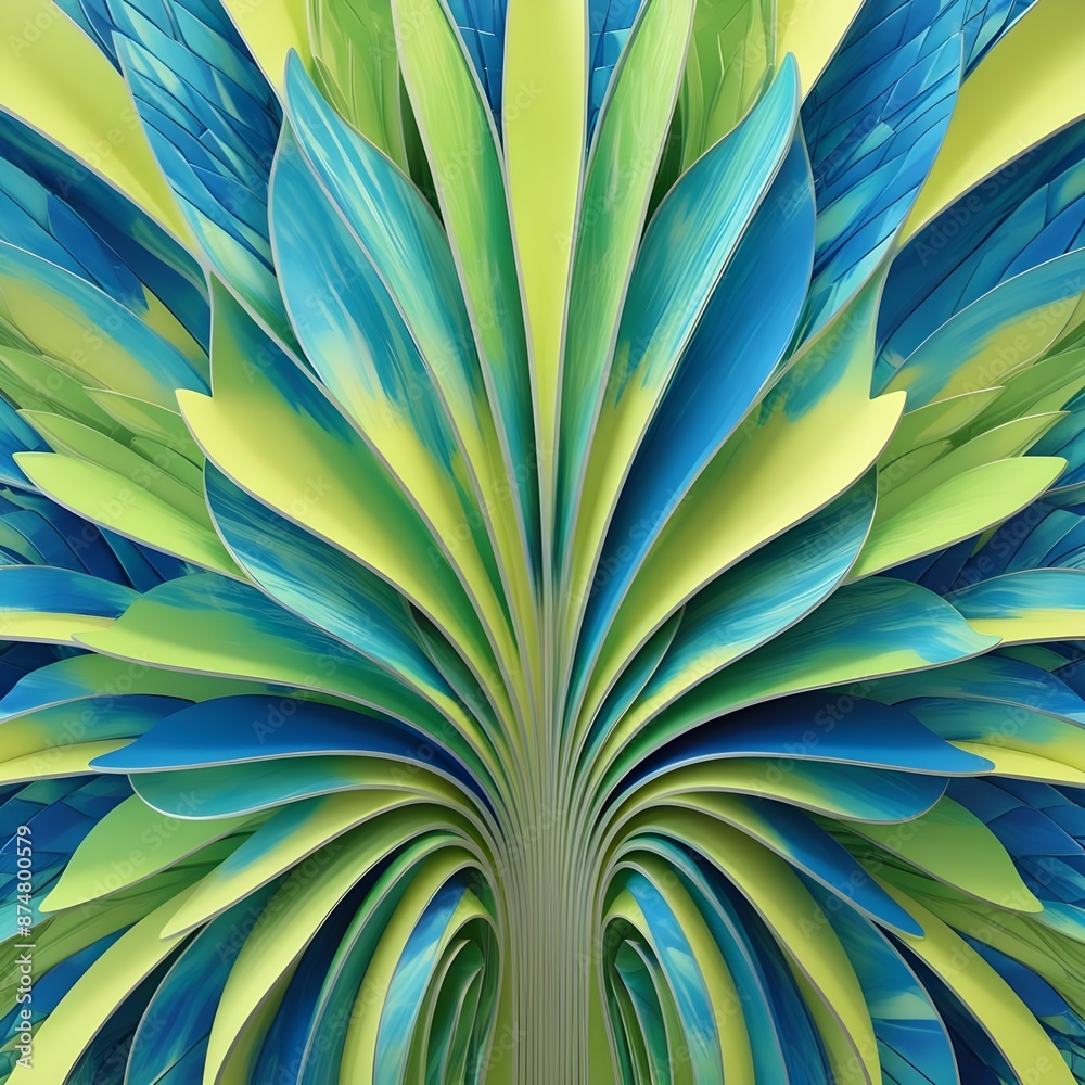 Fan shaped floral pattern texture - graphic and modern colorful wallpaper - blue, green and yellow Gerenative AI Fan shaped floral pattern texture - graphic and modern colorful wallpaper - blue, green and yellow Gerenative AI