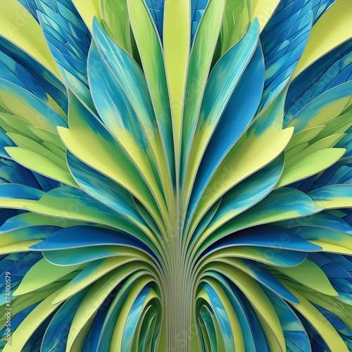 Fan shaped floral pattern texture - graphic and modern colorful wallpaper - blue, green and yellow Gerenative AI