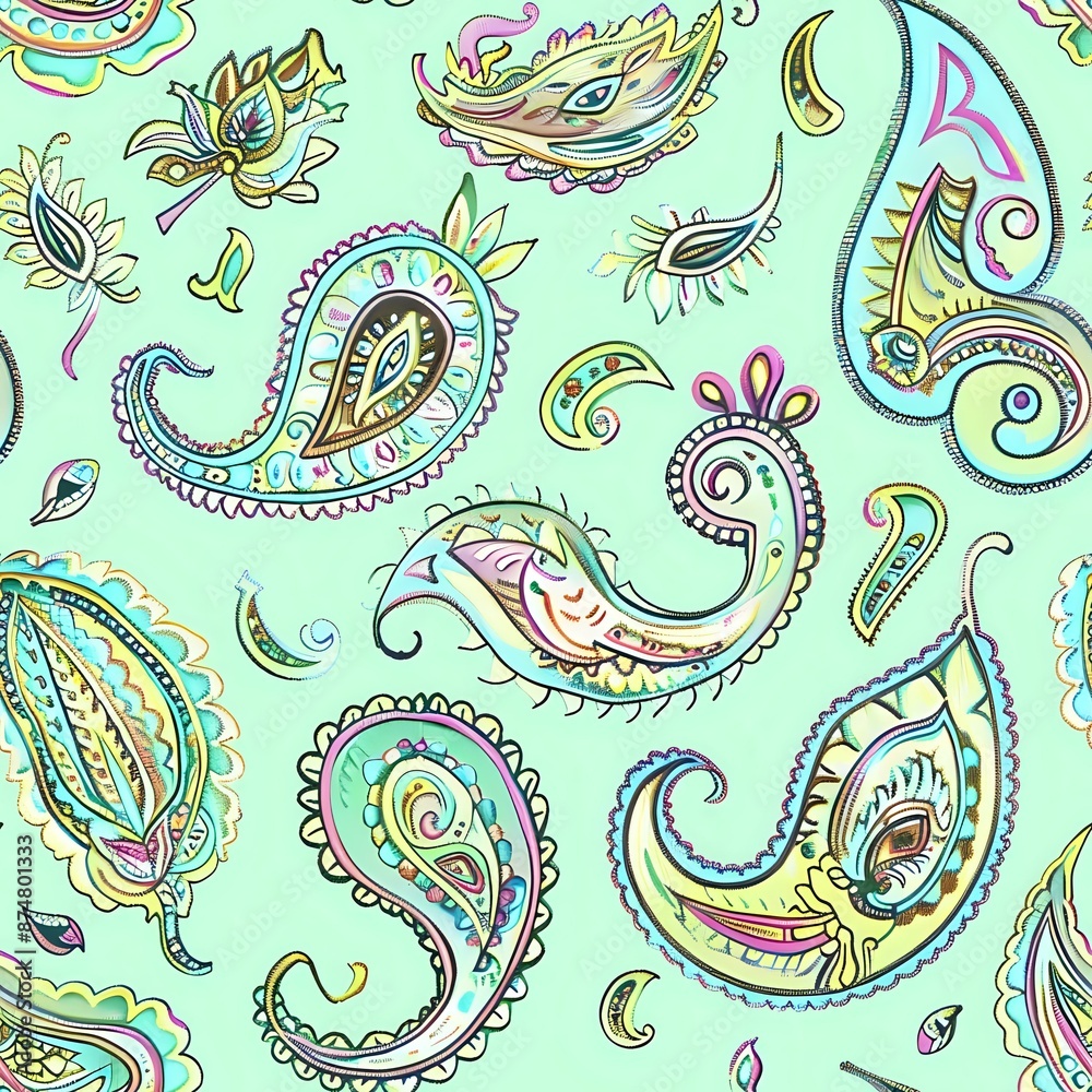 Obraz premium Bohemian Indian Paisley Fabric Pattern in Vibrant Colors