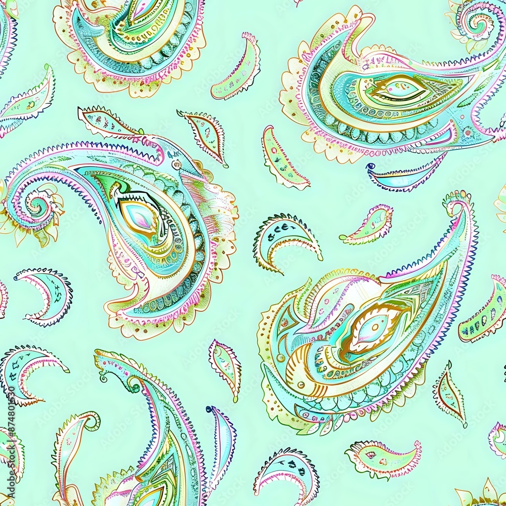 Exotic Indian Inspired Paisley Motif in Orange and Pink Exotic Indian Inspired Paisley Motif in Orange and Pink