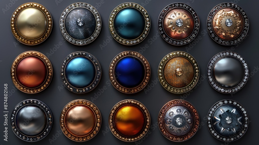 Collection of Circular Metallic Shiels Collection of Circular Metallic Shiels