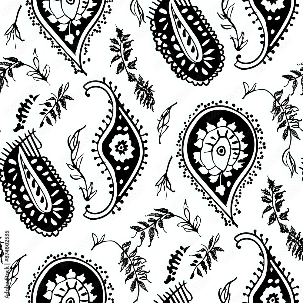 Colorful Paisley Motif Fabric Design with Indian Influence Colorful Paisley Motif Fabric Design with Indian Influence