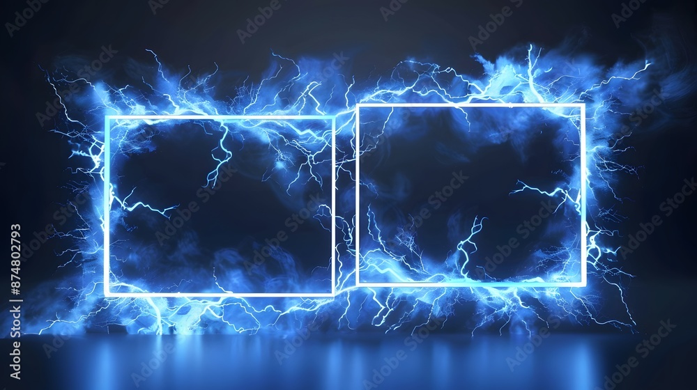 Lightning frames, blue electric borders of rectangular and square shapes with thunder bolt effect. Isolated photo frames with thunderbolt impact, magical energy flash . Lightning frames, blue electric borders of rectangular and square shapes with thunder bolt effect. Isolated photo frames with thunderbolt impact, magical energy flash .