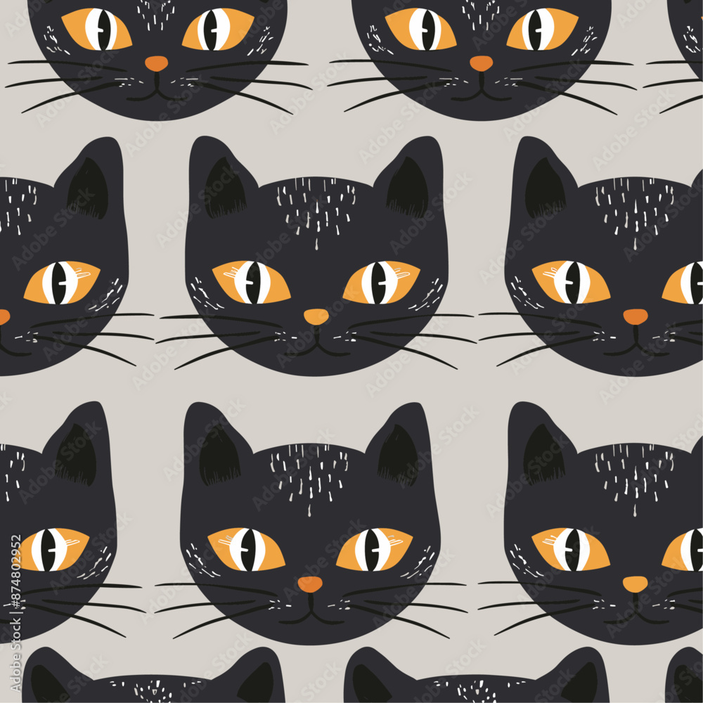 Black cat faces seamless pattern for Halloween Black cat faces seamless pattern for Halloween