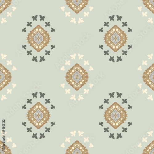 Ikat tribal Indian seamless pattern. Ethnic Aztec fabric carpet mandala ornament native boho chevron textile.Geometric African American oriental traditional vector illustrations. Embroidery style.