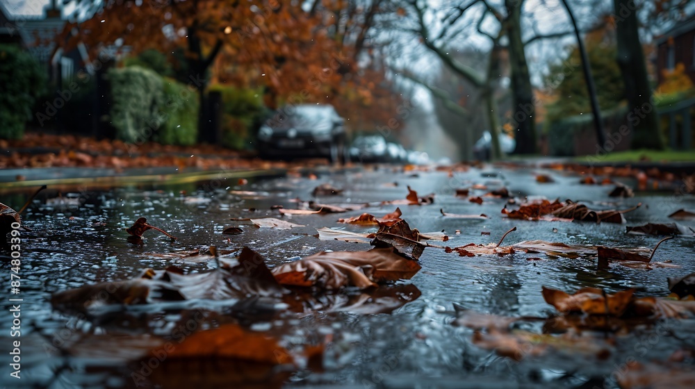 Autumn Rain: Leaves Blanket City Streets in Serene Fall Scene Autumn Rain: Leaves Blanket City Streets in Serene Fall Scene