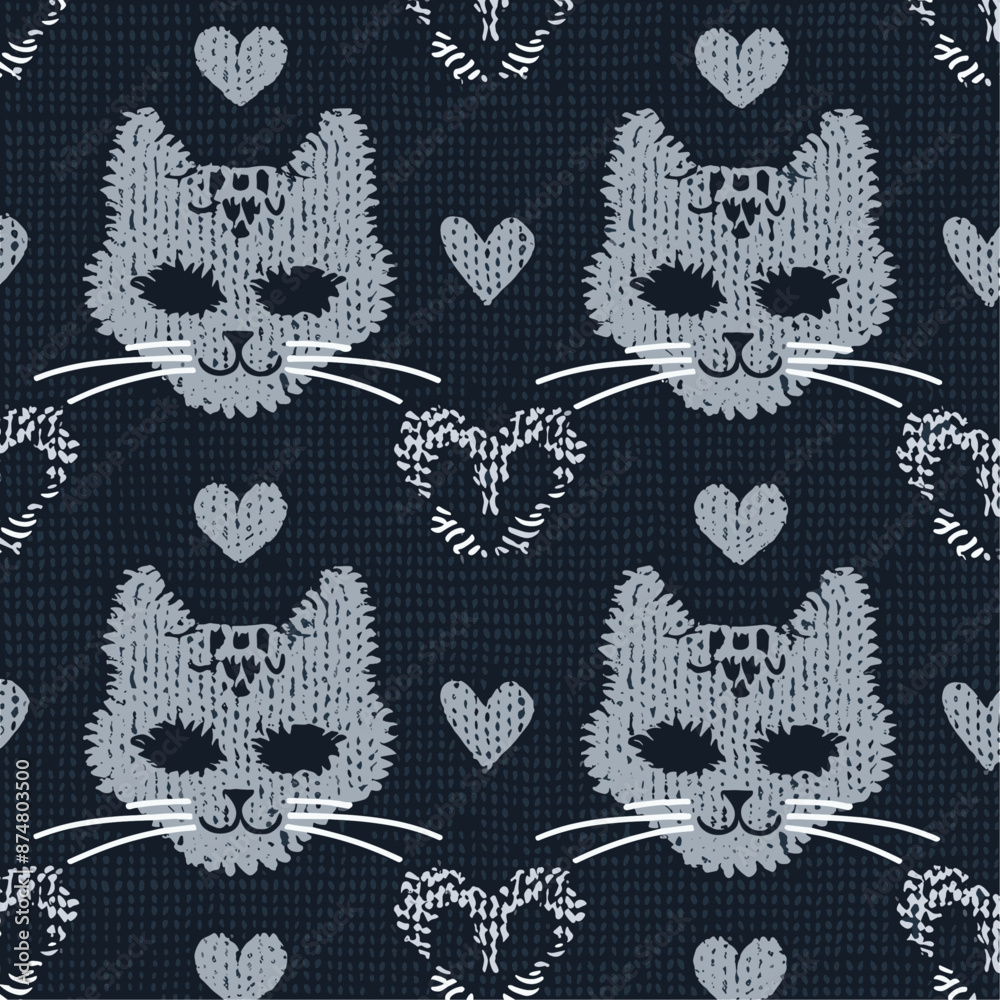 Seamless Pattern of Cute Cats and Hearts Seamless Pattern of Cute Cats and Hearts
