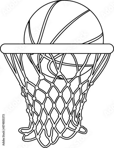 Basketball And Hoop Net Outline